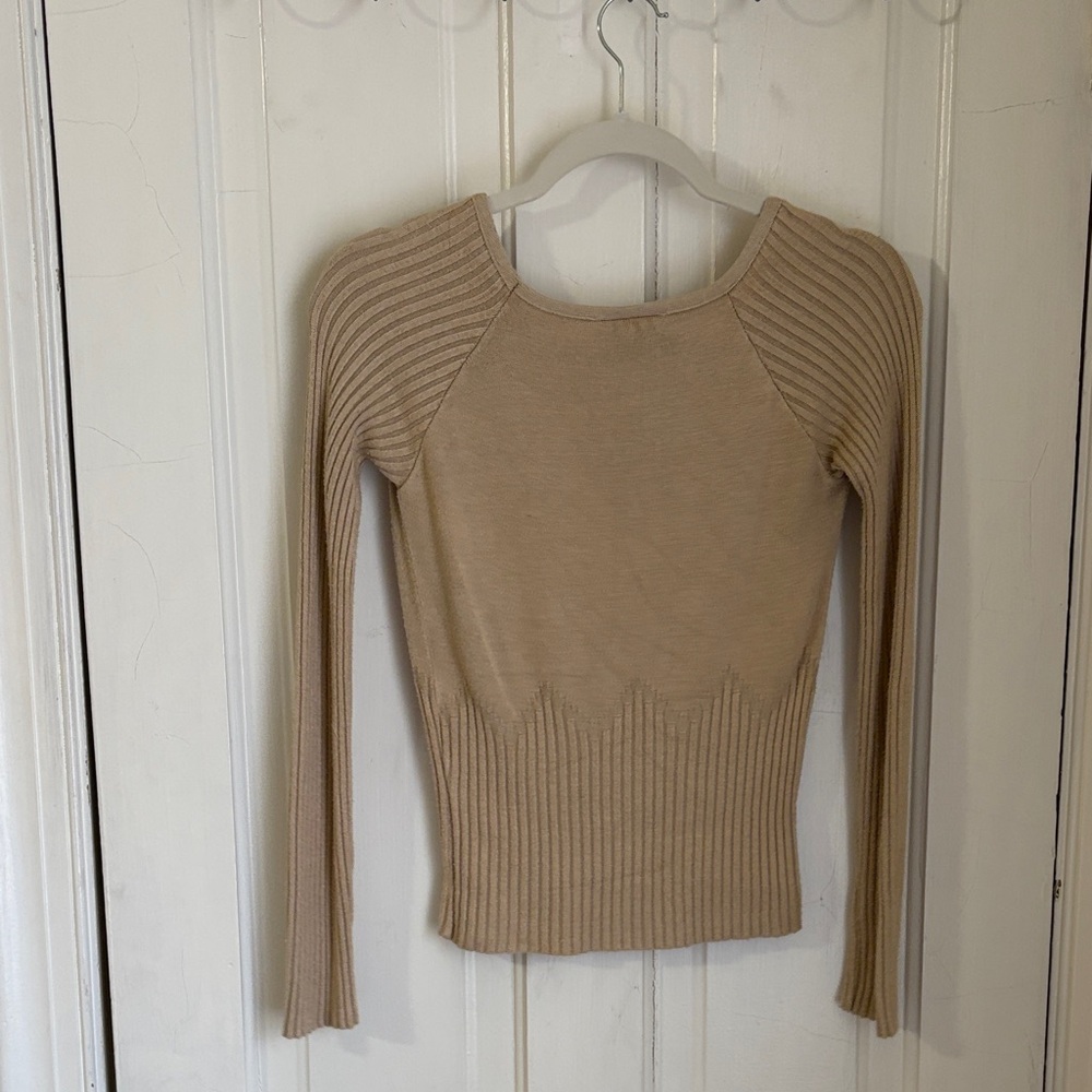 Tan Ribbed V-Neck Sweater - Picture 2 of 2